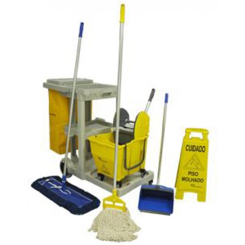 Carrinho de Limpeza Multifuncional Kit 3 Completo - Limpeza Úmida e Seca