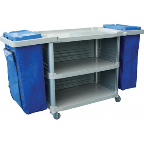 Carrinho Hoteleiro Camareira com 2 Bolsas em Vinil e Fechamento Lateral