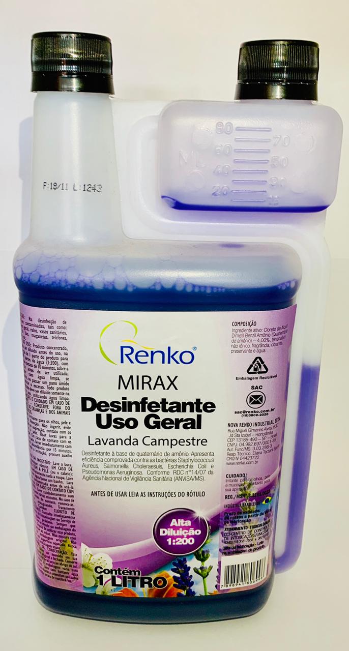 Desinfetante Profissional Concentrado Renko Lavanda Campestre 1Lt com Frasco Diluidor