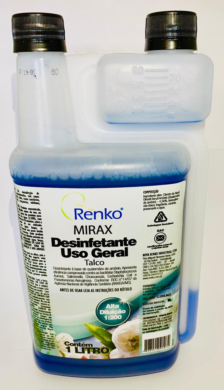 Desinfetante Profissional Concentrado Renko Talco 1Lt com Frasco Diluidor