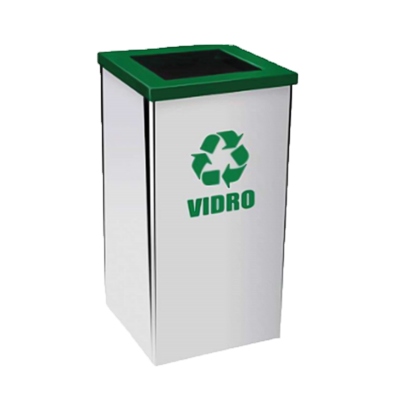 Lixeira quadrada tampa aro colorido 24 x 60 Aço-Inox 30 Litros